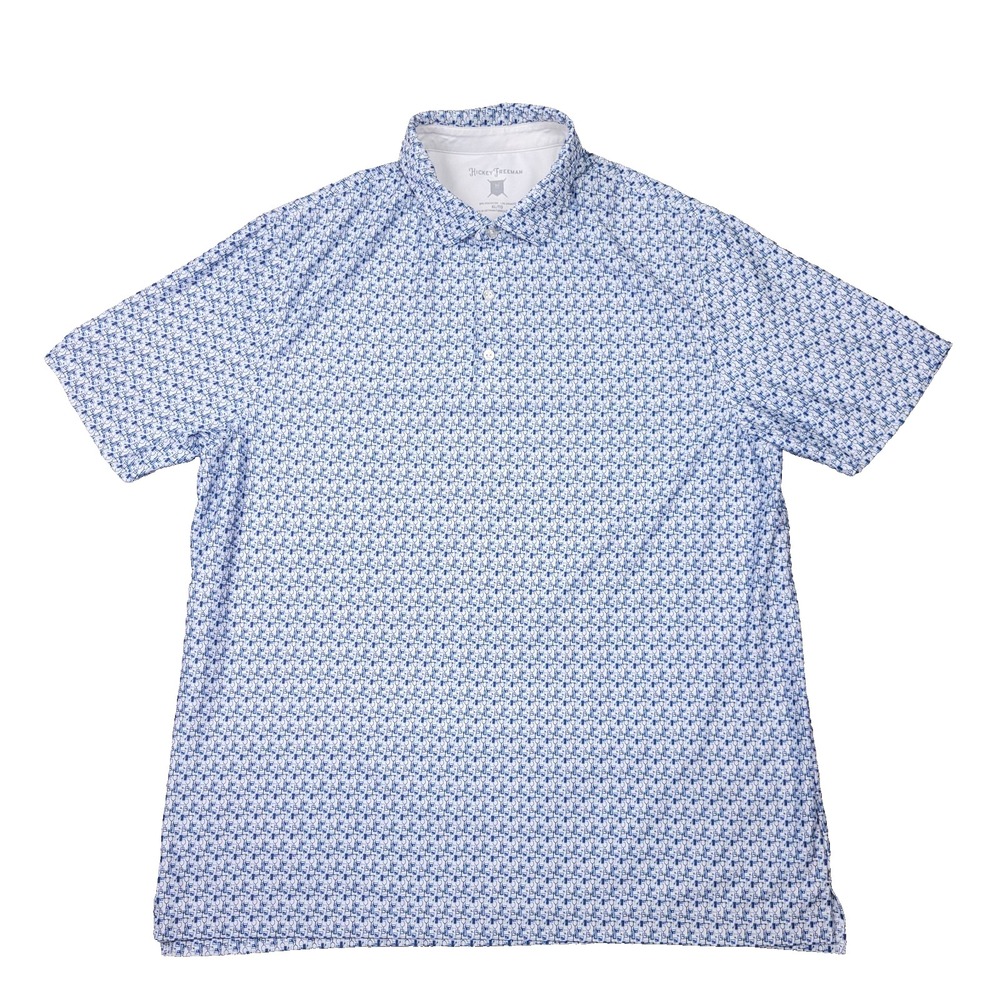 Hickey Freeman Cocktail Glass Print Short Sleeve Polo Shirt Mens‎ size XL